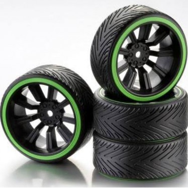 Absima Wheel Set Drift 9 Spoke Profile A (4) Rim Black/Ring Neon Green 2510049