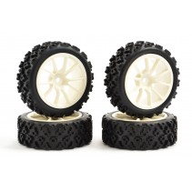 Fastrax 'Street/Rally' 1/10th Tyres Pre-Mounted on White 10 Spoke Wheels (4)