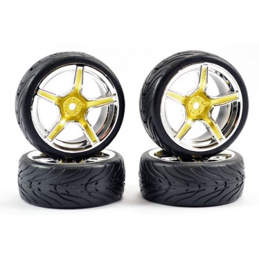 FASTRAX 1/10 STREET/TREAD TYRE 5SP GOLD/CHROME WHEEL