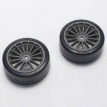 KYOSHO DRIFT PRE-GLUED TYRES FAZER VE 1:10 ON GUN METAL RIMS (4)